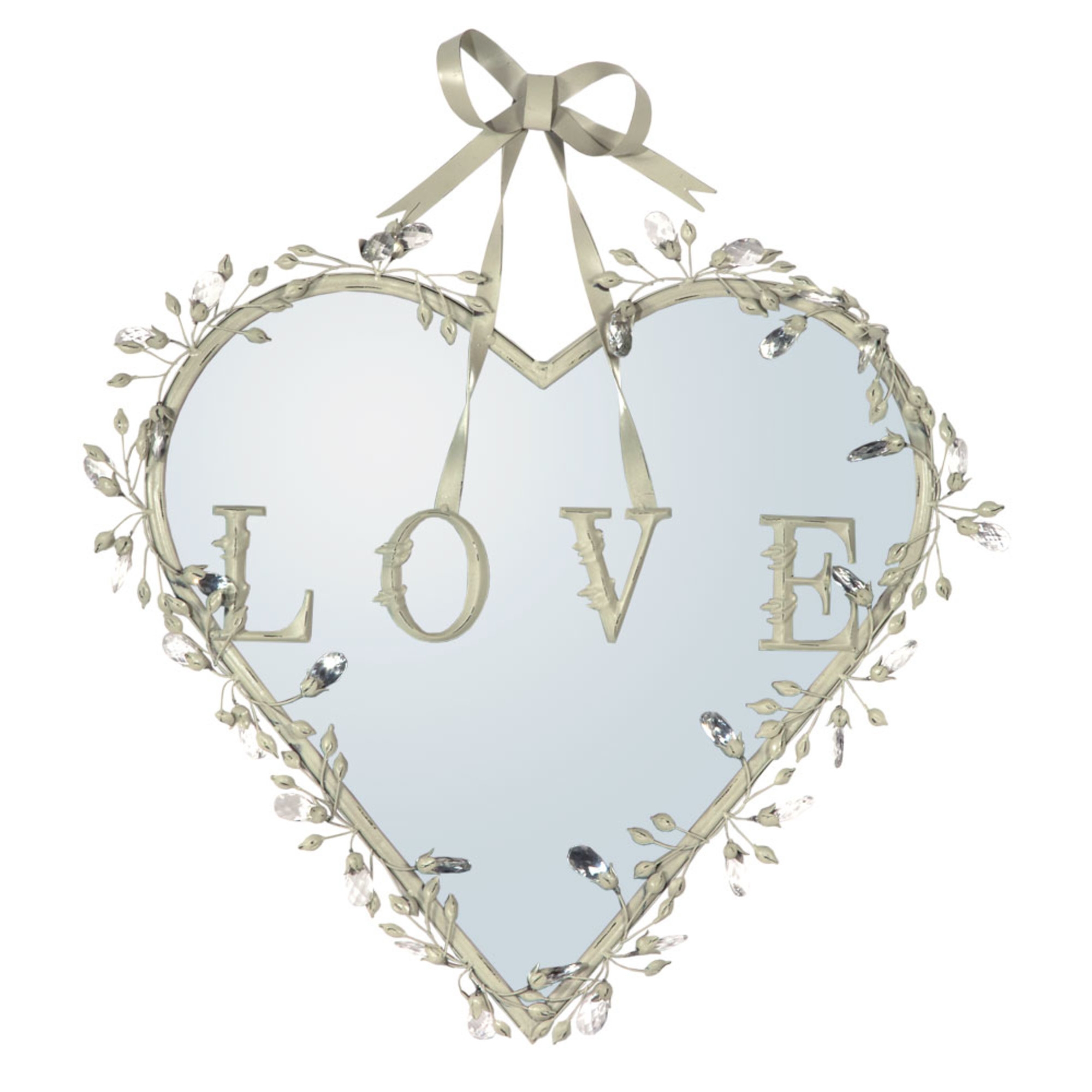 Heart Mirror with Crystals - Antique White